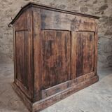 Bureau ancien en pin français – 1880, meuble bar / comptoir avec compartiments à abattants – 65×120×106 cm