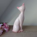 Large Vintage Pink Ceramic Cat Statue from the 1970s/1980s