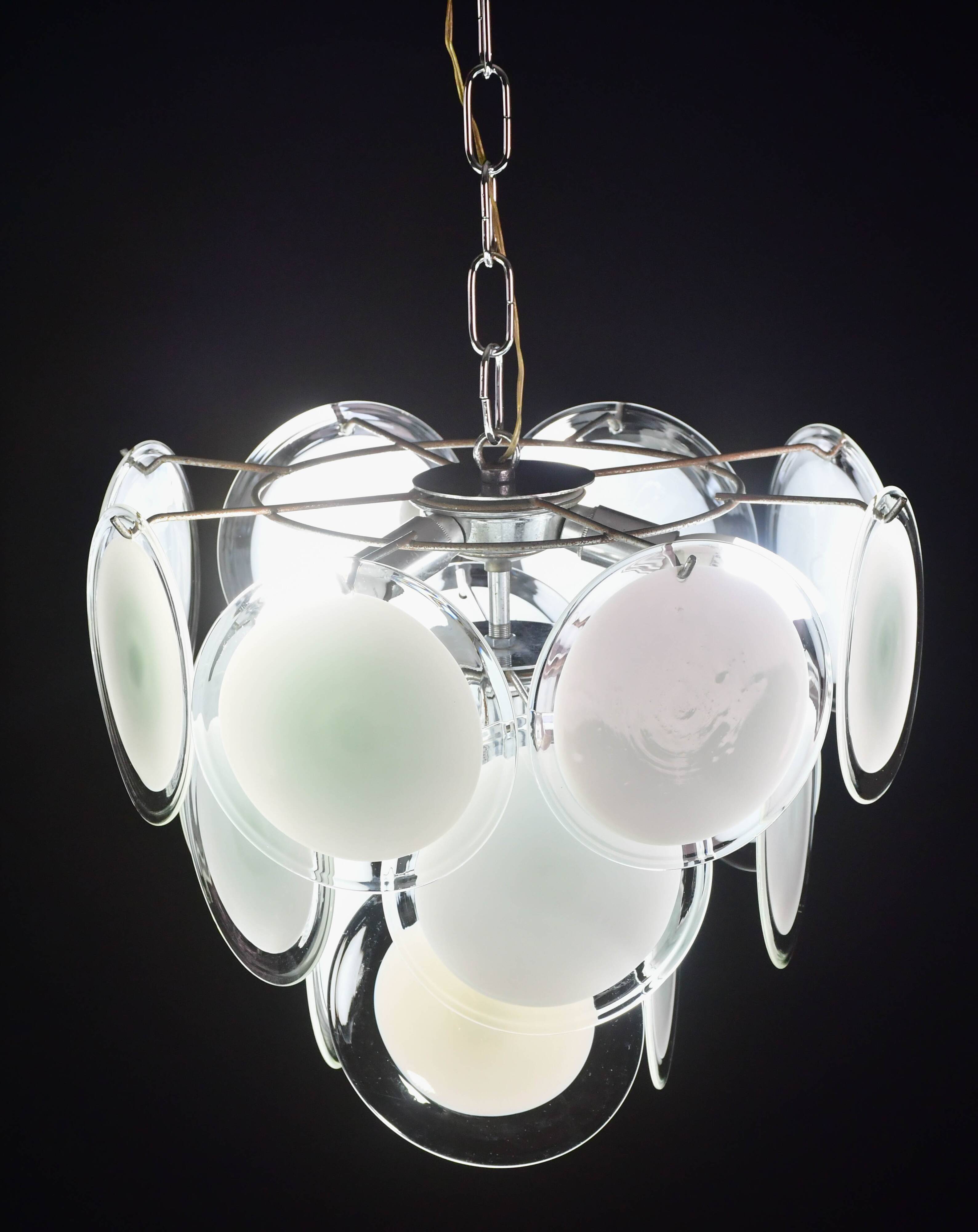 Disc white Murano glass chandelier by Vistosi