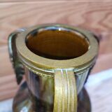 Ceramic vase with dripping in the style of jerome massier or belgian work with bronze handles