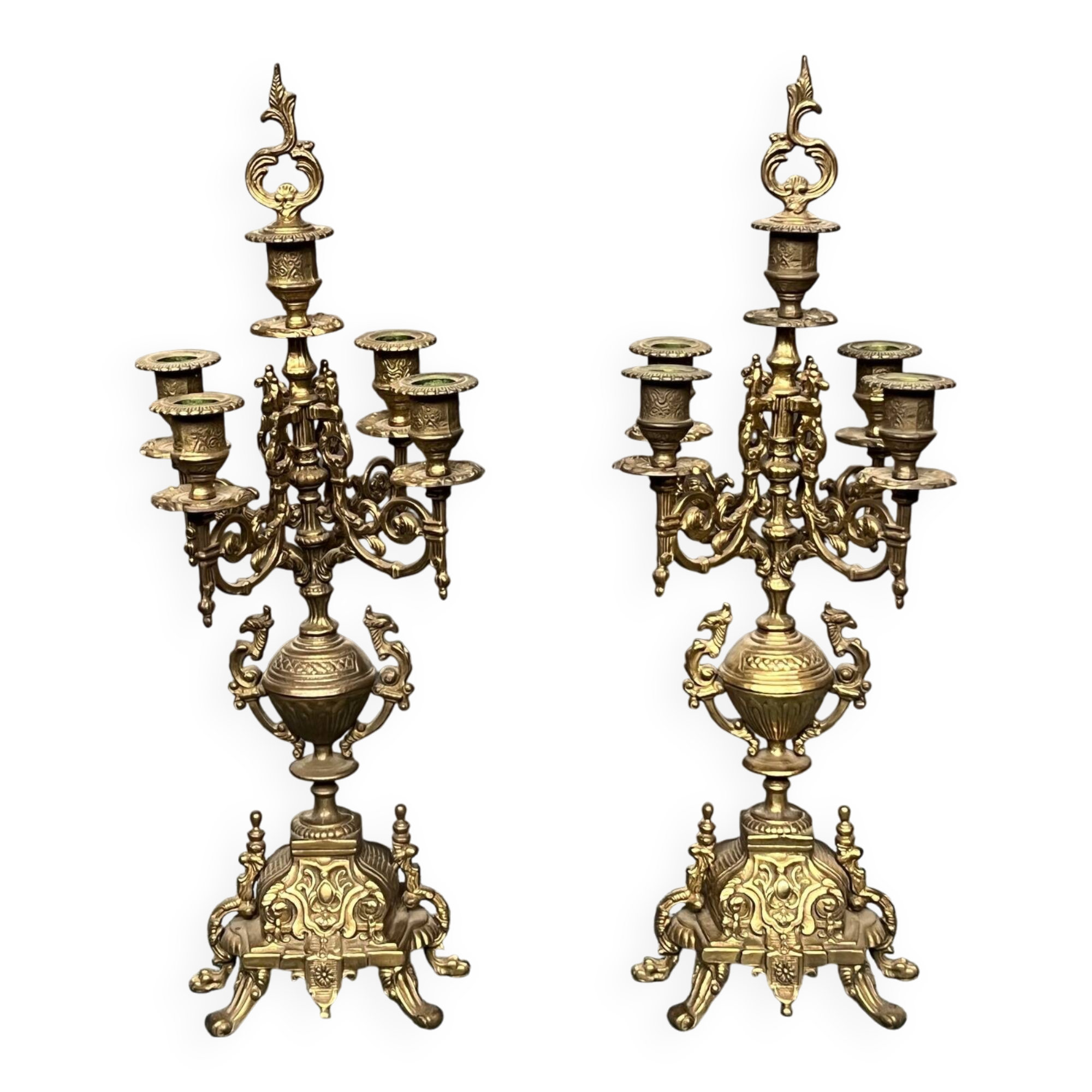 Pair of Renaissance style candlesticks. Solid bronze.