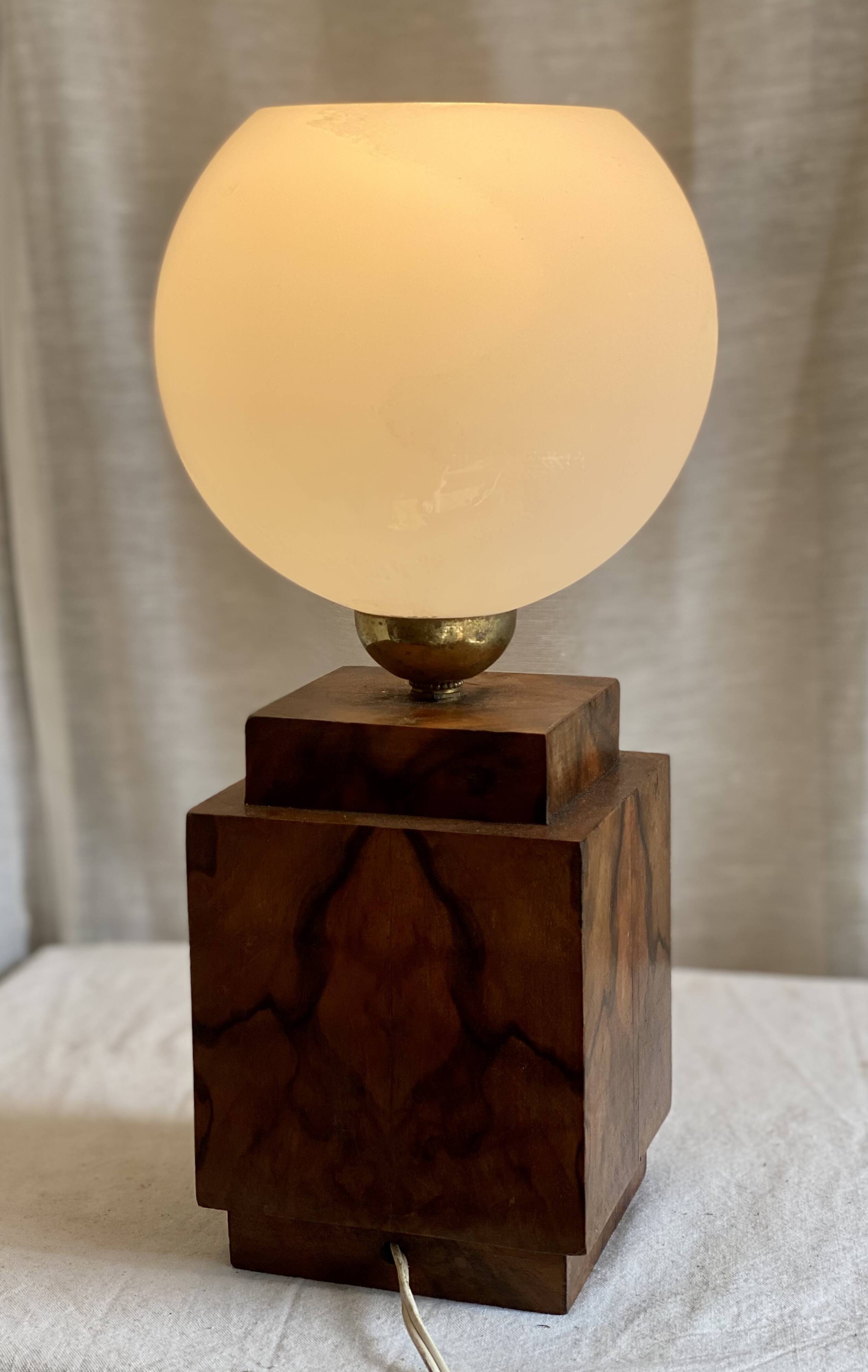Art Deco lamp made of wood and opaline.