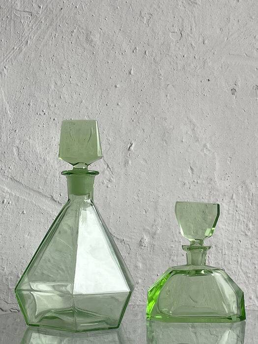 Green glass Art Deco liquor  set, Czechoslovakia 1920s-1930s