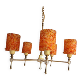 Pendant lamp with 5 tubes of lights in perspex granite orange vintage 60
