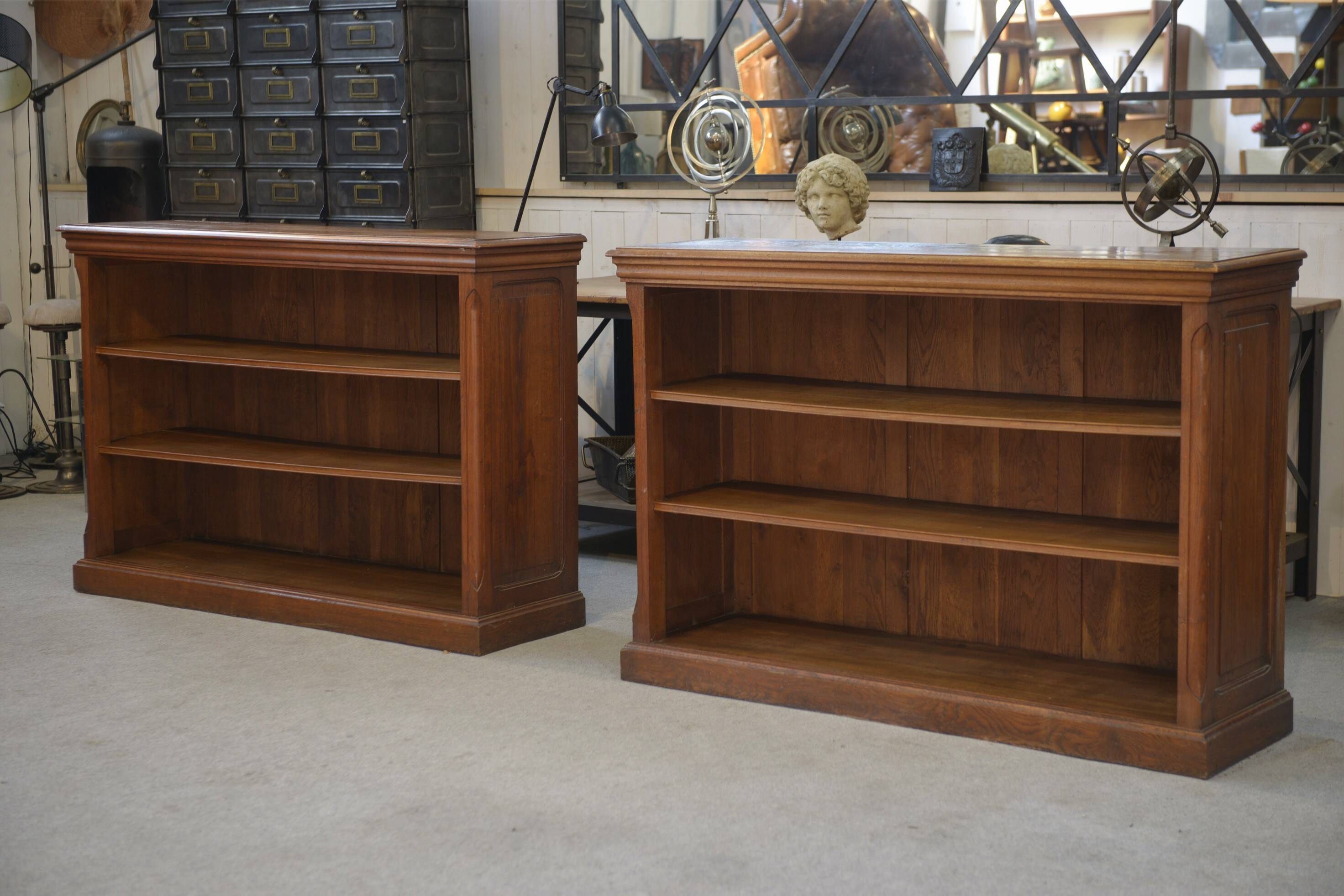 Pair of solid oak bookshelves from the 1920s.