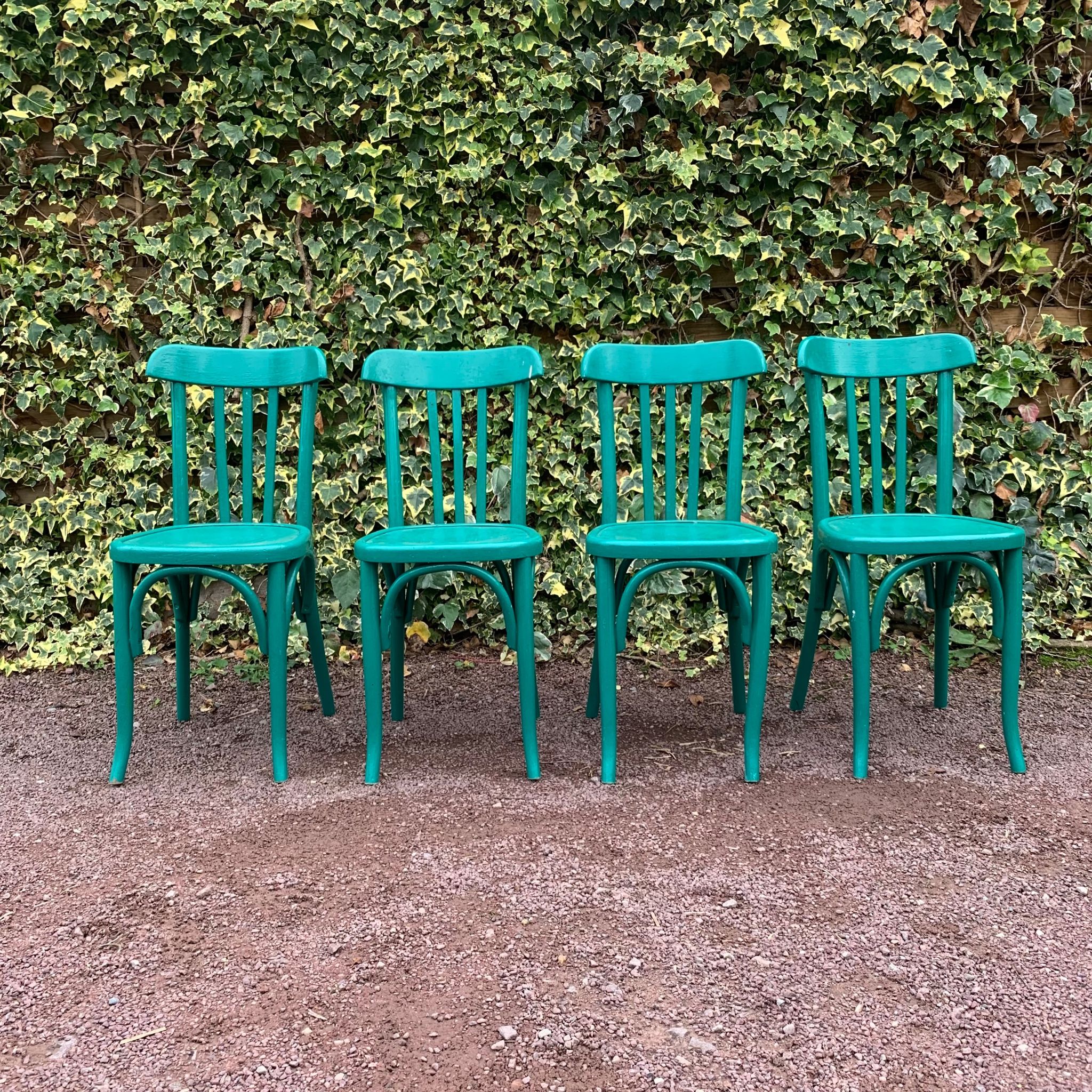 Set of 4 green bistro chairs