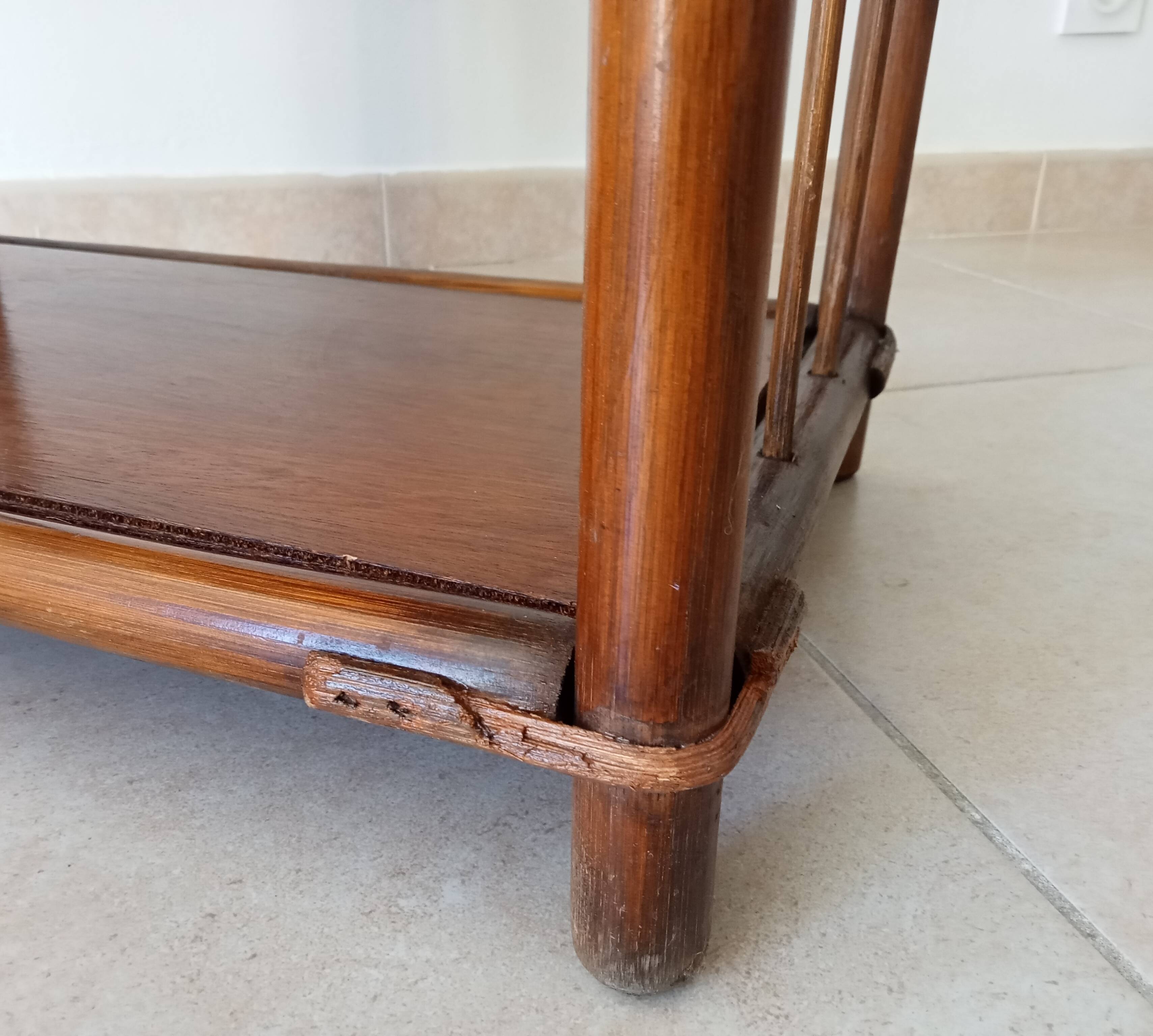 Vintage bamboo and rattan standing shelf