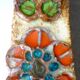 Miroir mural, céramique émaillée, signé La Roue Vallauris, vintage, 31,5 CM