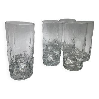 6 Long drink glasses relief glass oval bubbles Pernod