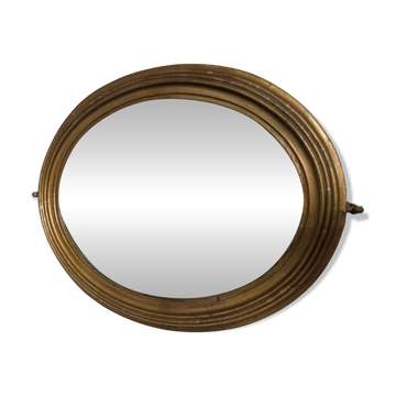 Miroir ovale ancien en bois doré, glace au mercure biseautée, XIXe siècle