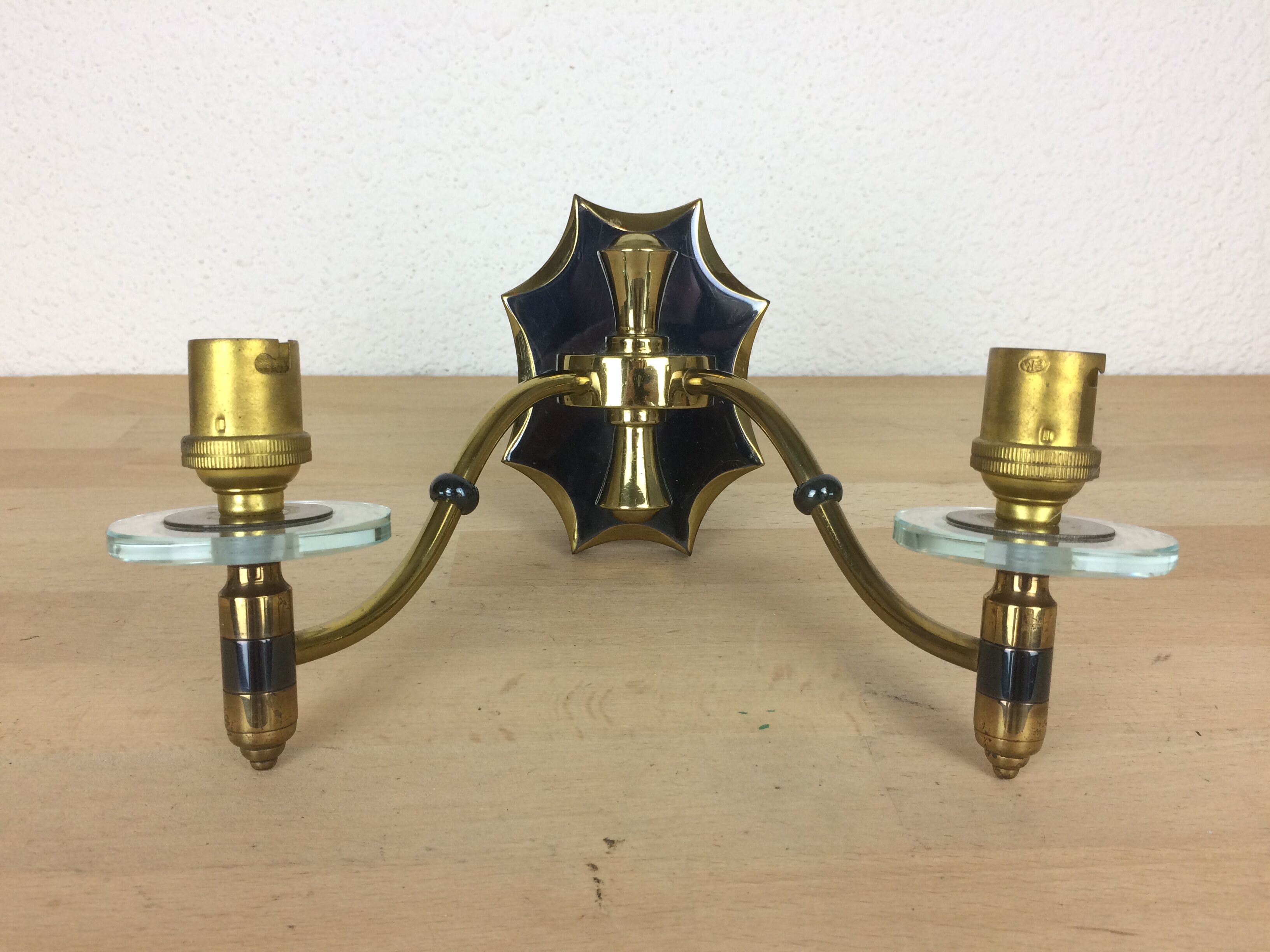 Applique double laiton verre années 50