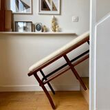 Wooden and beige cotton piano bench