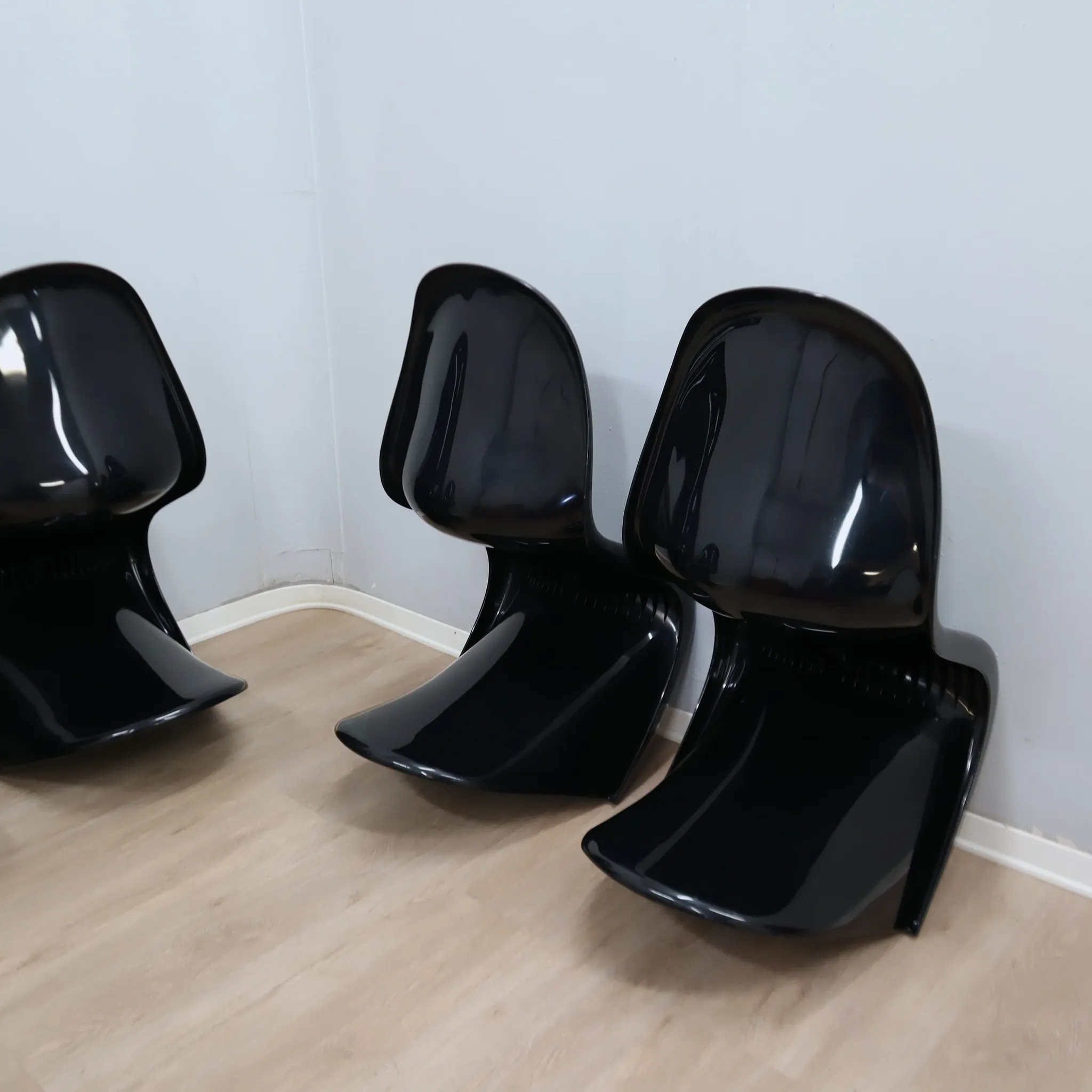 Set of 6 Original Vintage Black Panton Chairs by Verner Panton for Herman M