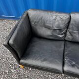 Danish vintage 2 seater black leather sofa 1970s