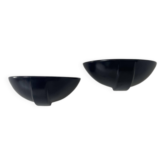 Pair of vintage wall lights, black porcelain, France 1970