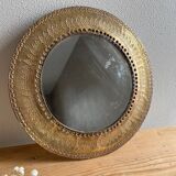 Round hammered brass mirror / vintage openwork