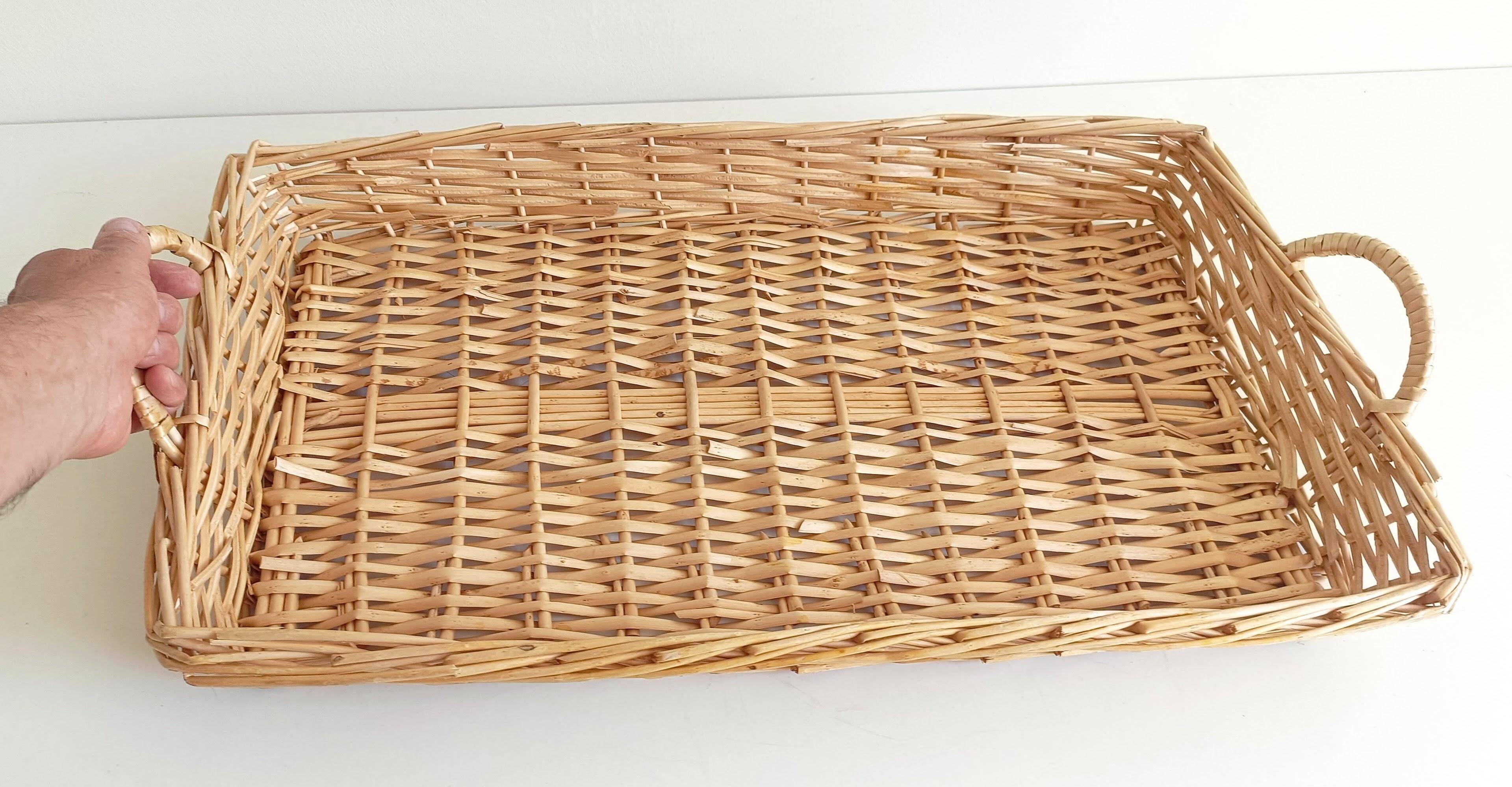 French Provence Large Wicker Basket Tray, Handwoven in France, Late 20th-C