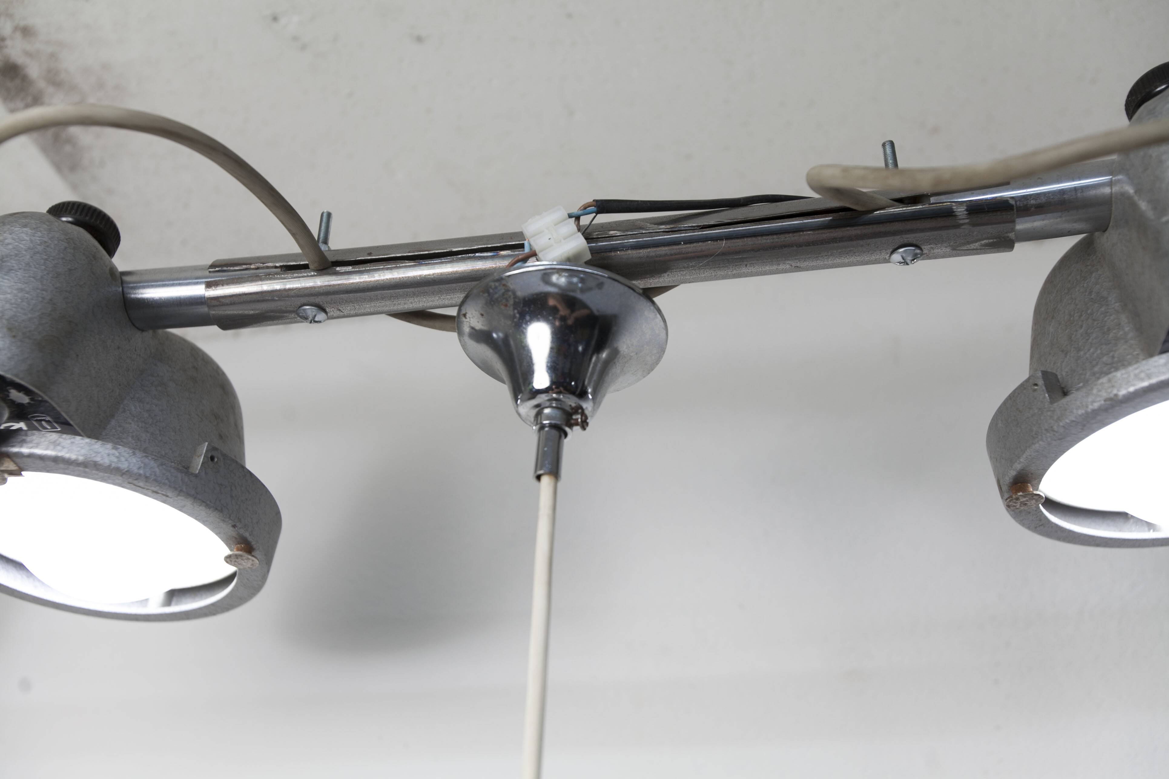 Floral suspension in chromed metal and grayed glass 1970