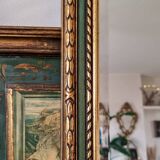 Gold and fir green beveled mirror, Louis XVI/Regency style, 1970