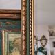Gold and fir green beveled mirror, Louis XVI/Regency style, 1970
