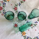 Set of 4 70s green glass flutes Luminarc Arcoroc