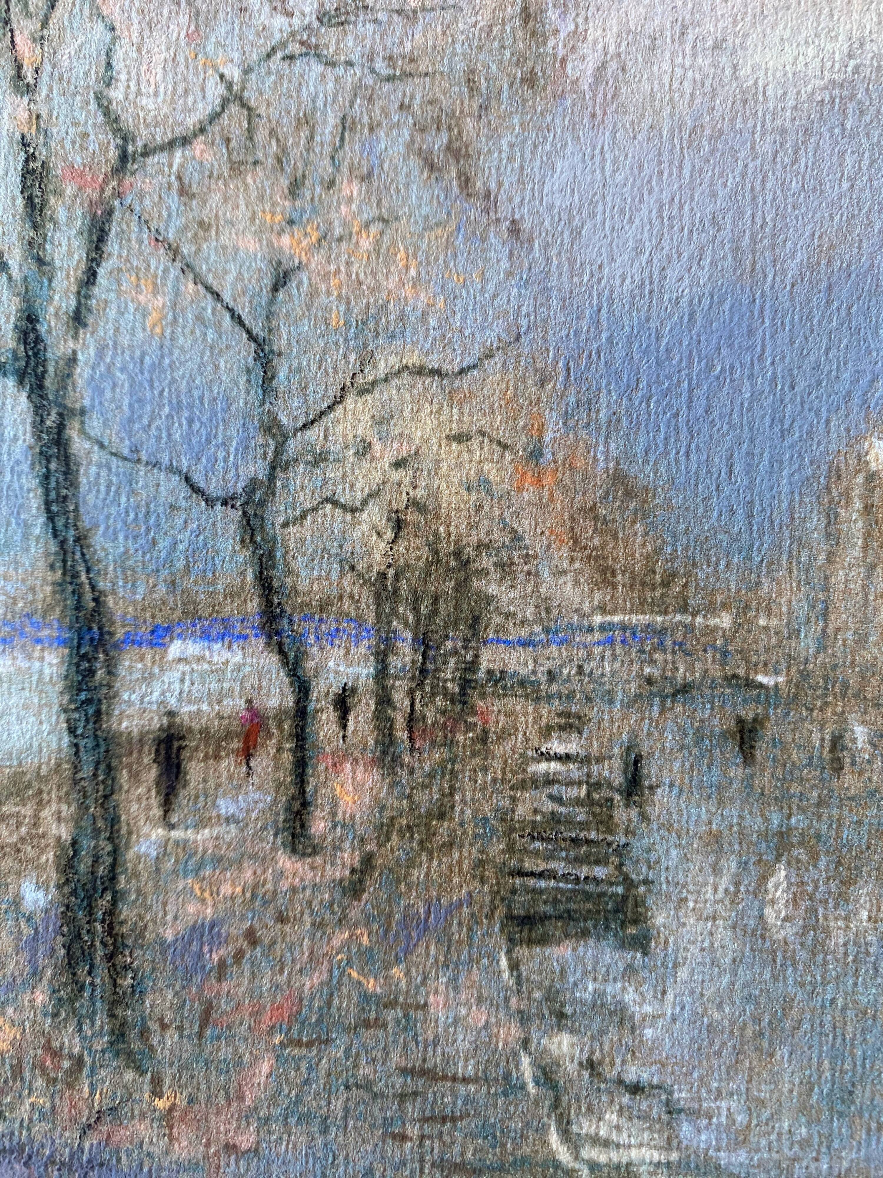 Pastel Painting "Quai de Seine?" Paris signed + frame