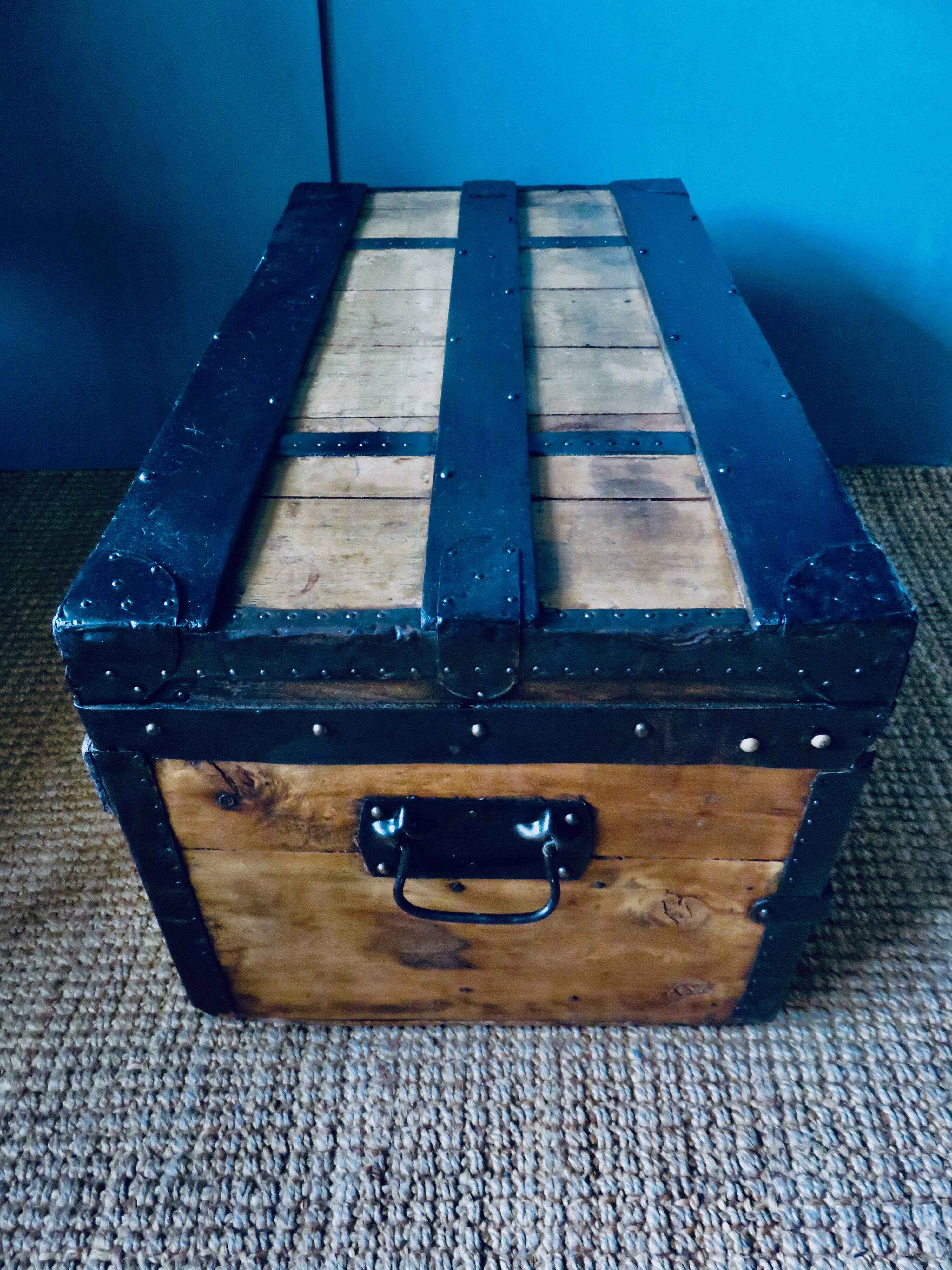 Cargo trunk or seat. Wood and metal, France circa 1900.