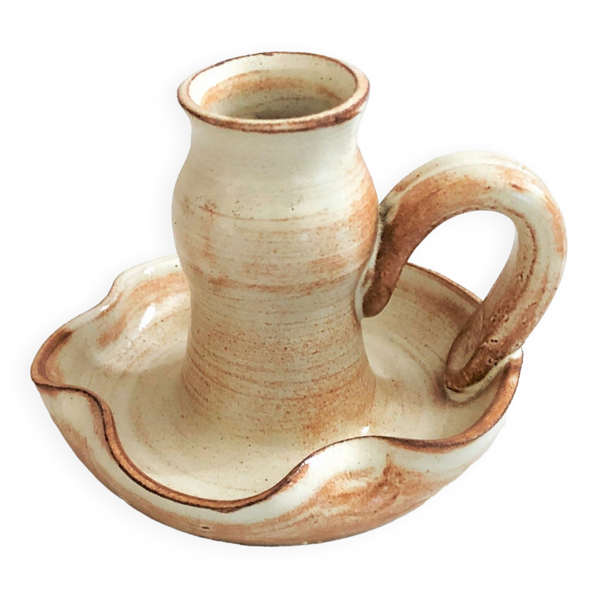 Handmade candle holder in vintage stoneware