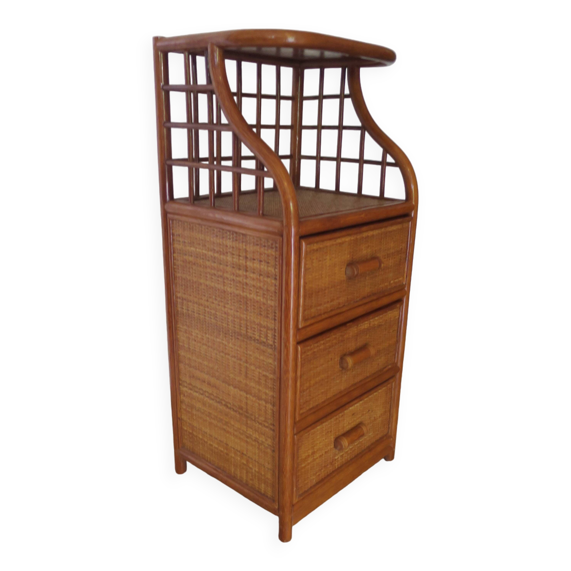 Vintage - sideboard - chest of drawers - woven rattan chest of drawers - wood - bamboo - 80s