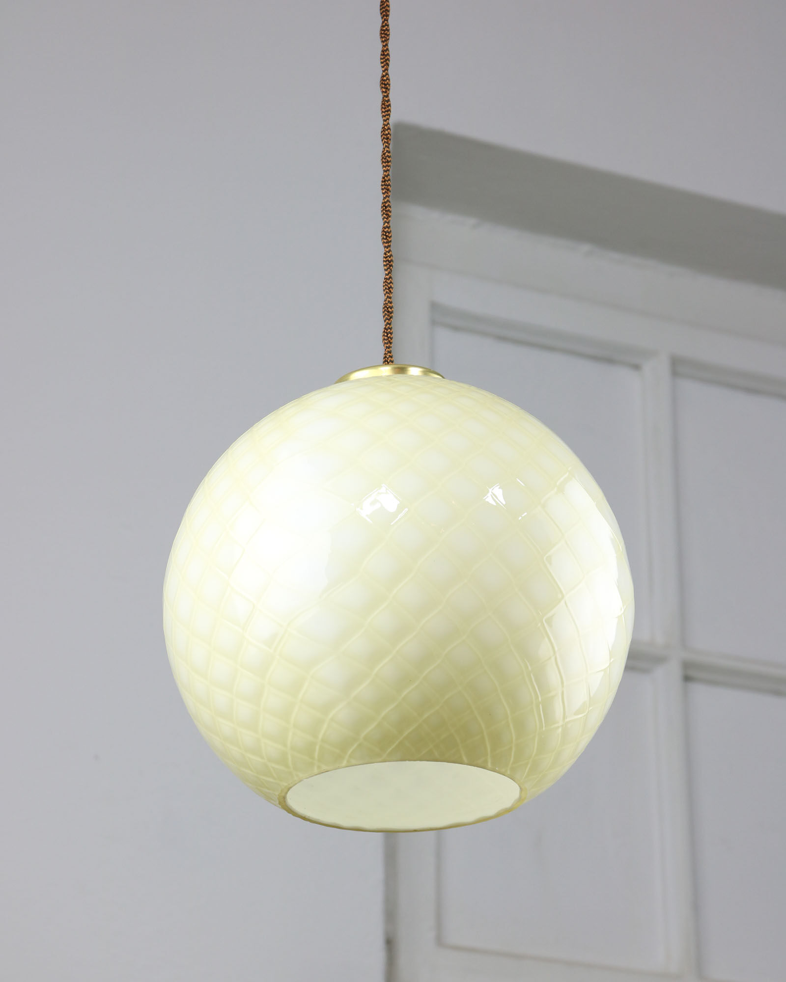 Mid-century Yellow & Brass Pendant Lamp