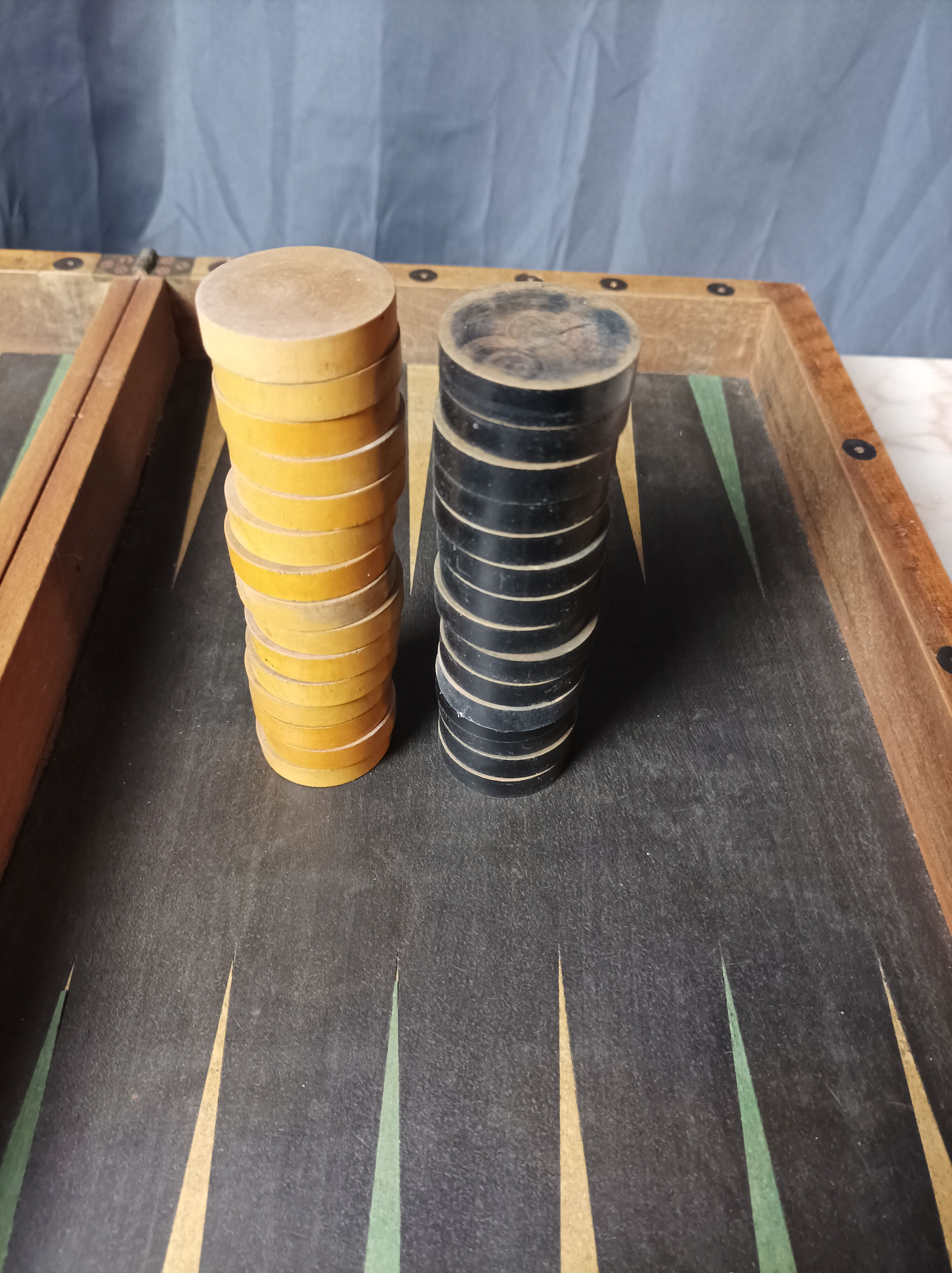 Backgammon game old wooden board game