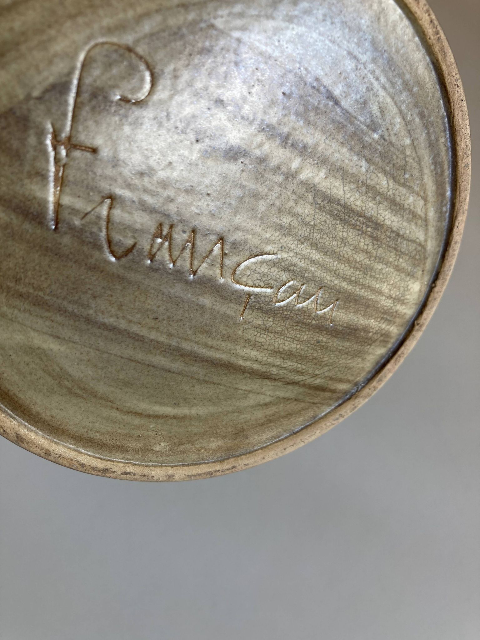Vase, pichet de potier décor faux bois, 1970