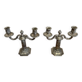 Pair of Louis XVI style silver-plated bronze candlesticks circa 1850