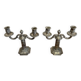 Pair of Louis XVI style silver-plated bronze candlesticks circa 1850