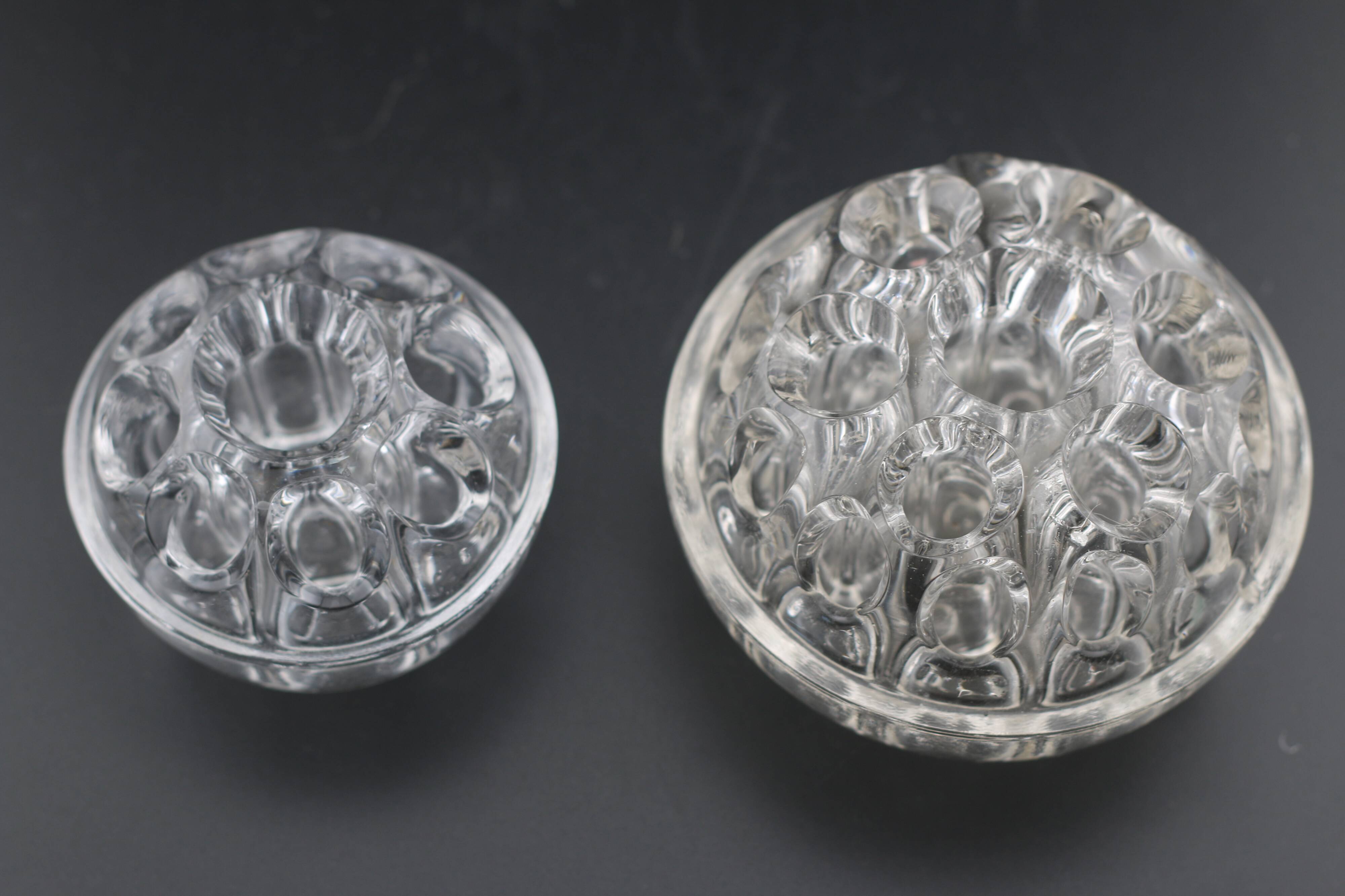 Set of 2 antique glass pressed transparent flower holders