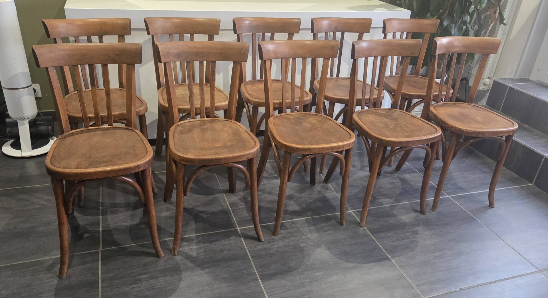 Set of 10 vintage Fischel bistro chairs, 1970s