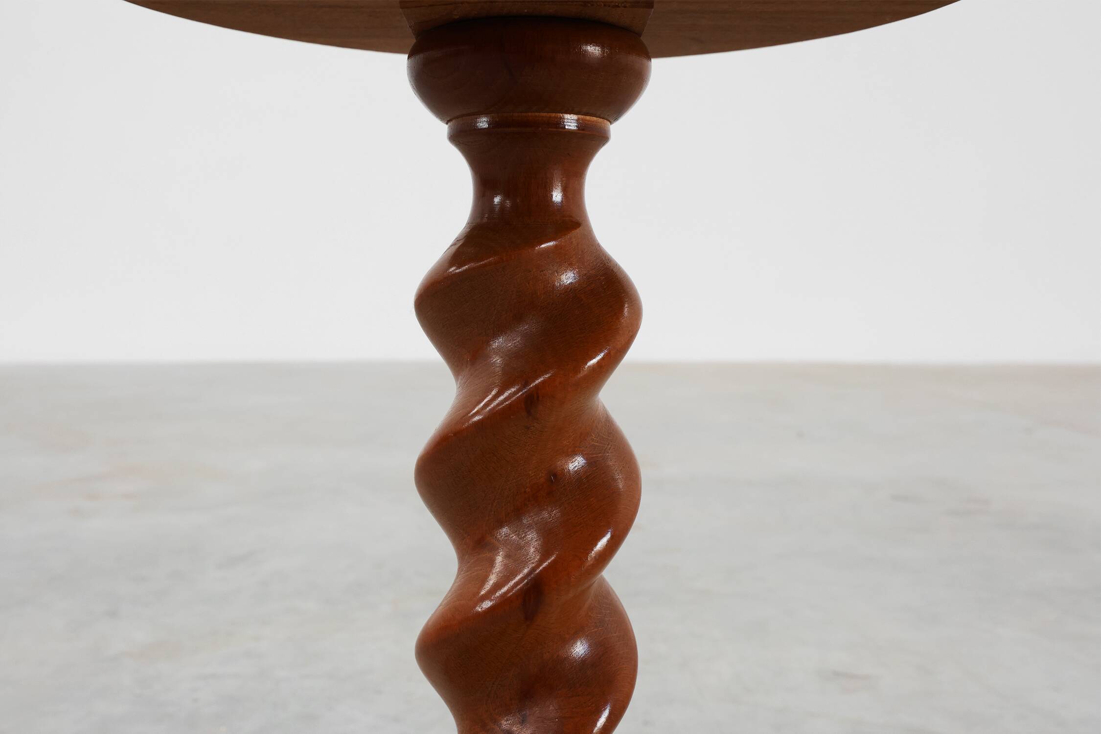 Solid oak Art Deco side table or pedestal with twisted base, France 1940s