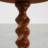 Solid oak Art Deco side table or pedestal with twisted base, France 1940s