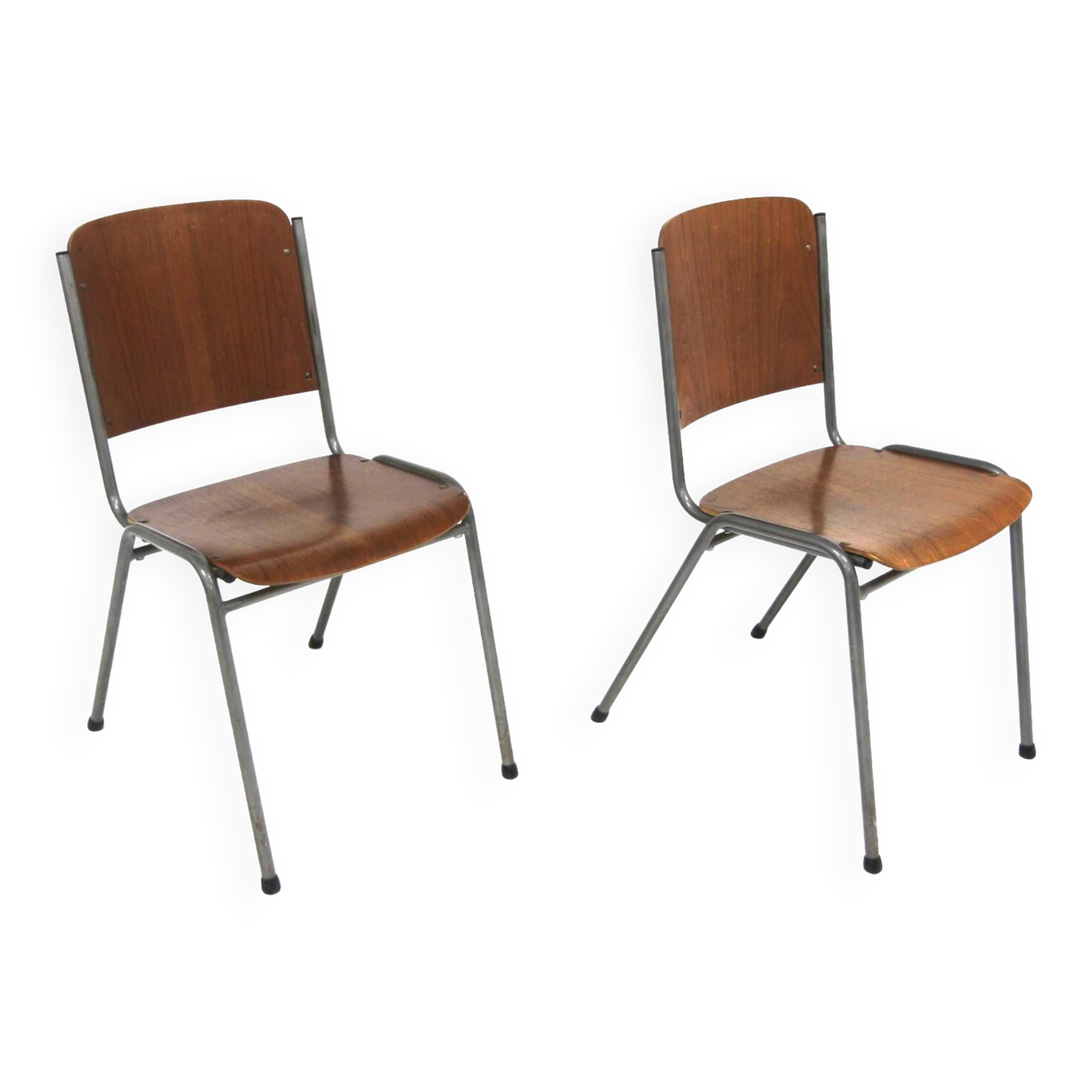 Set of 2 Scandinavian chairs in teak and metal, Sweden, 1960
