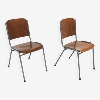 Set of 2 Scandinavian chairs in teak and metal, Sweden, 1960