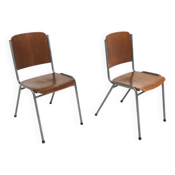 Set of 2 Scandinavian chairs in teak and metal, Sweden, 1960