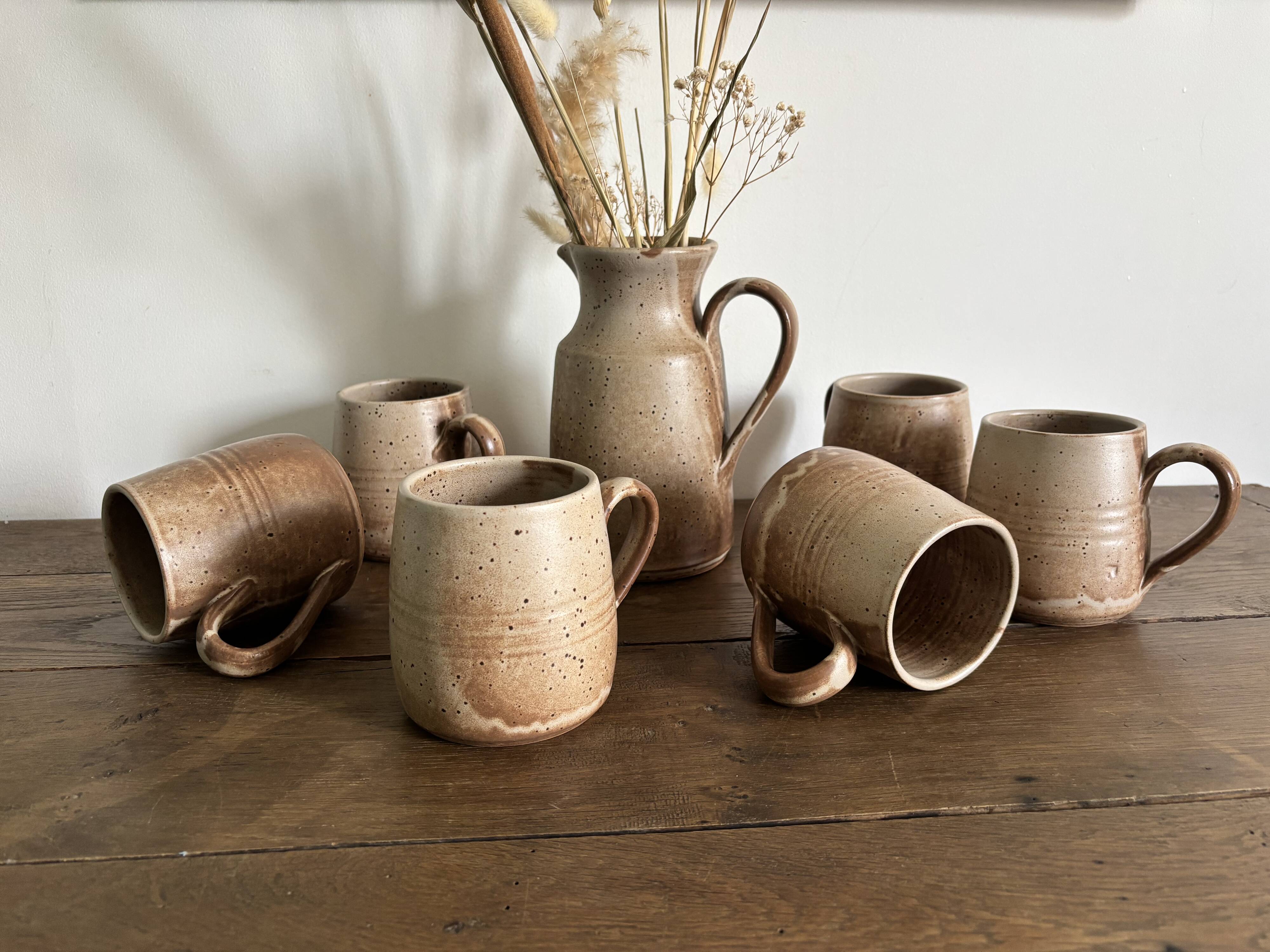 Vintage complete stoneware service – 6 mugs & jug Vallauris