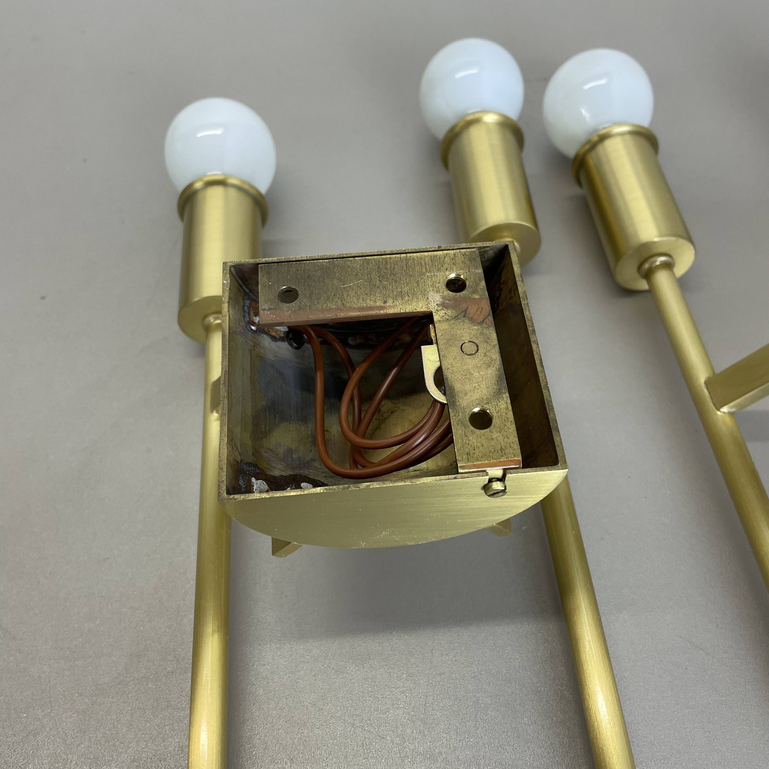 Set of 2 brass italian stilnovo style theatre wall light sconces, italy, 1970s