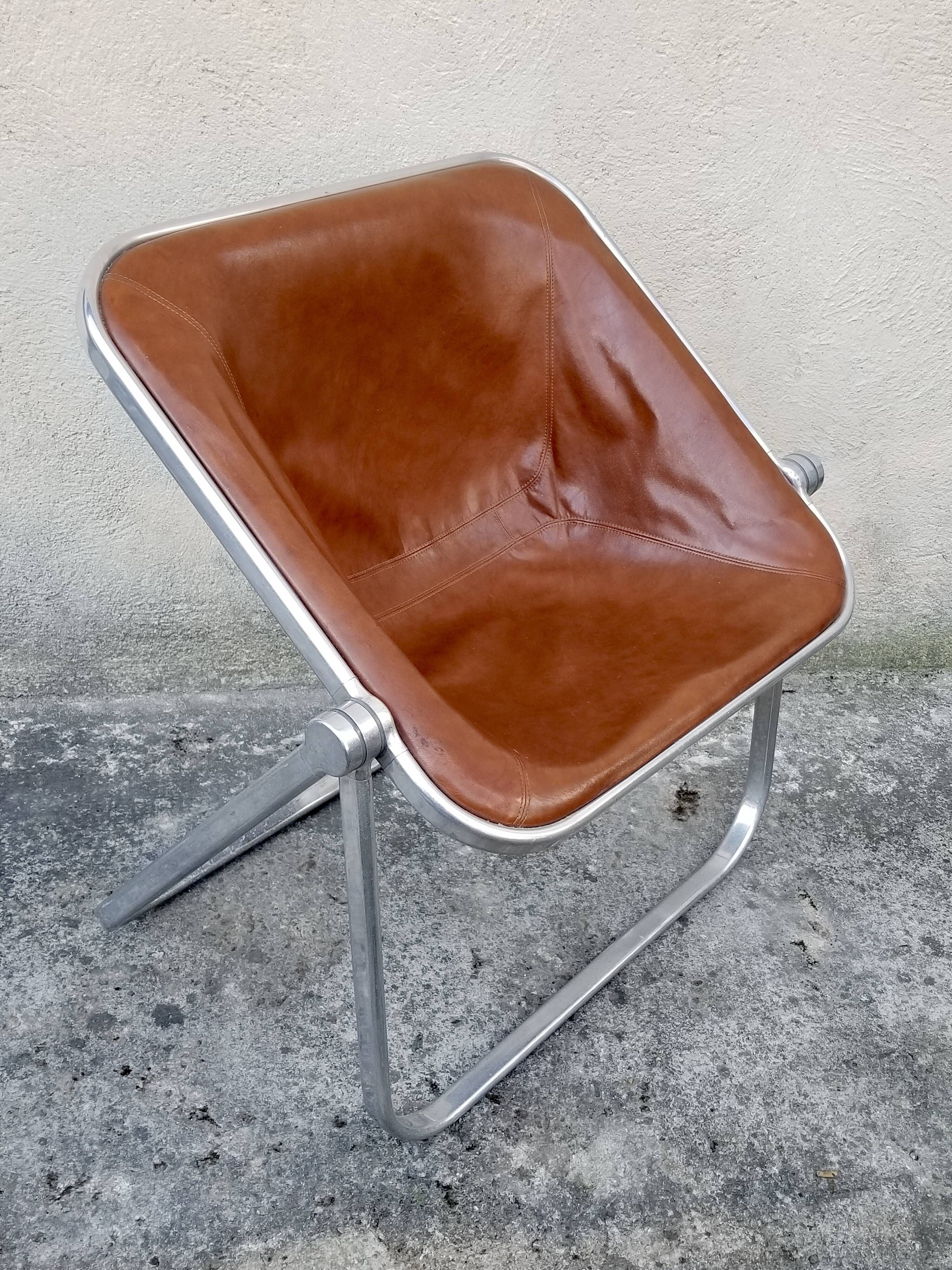 Plona brown leather folding chair by Giancarlo Piretti for Castelli/ Italian Space Age Design
