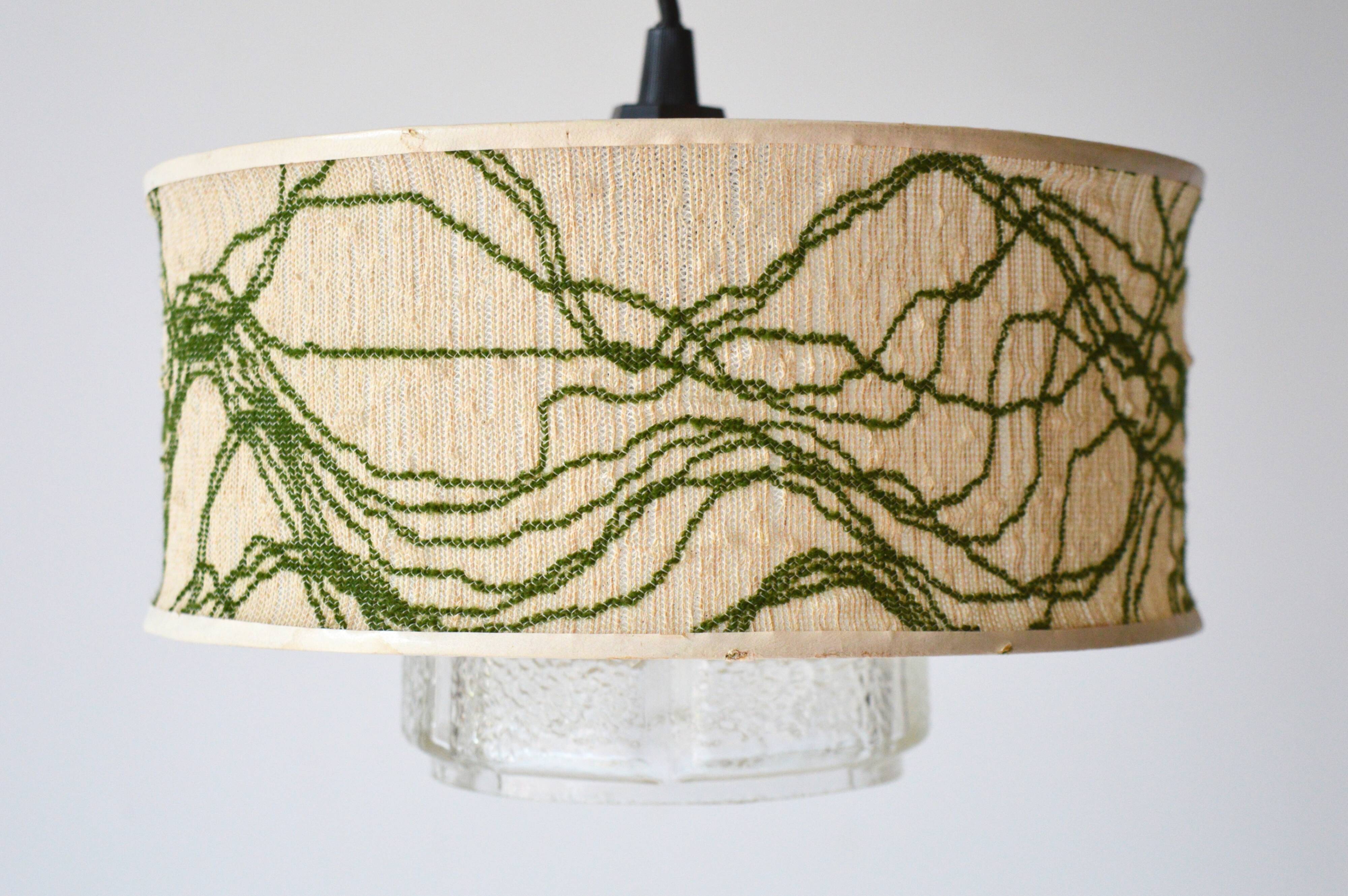 Glass and fabric hanging lamp