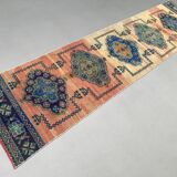 Tapis tribal vintage en laine, turc en détresse, 335x81 cm