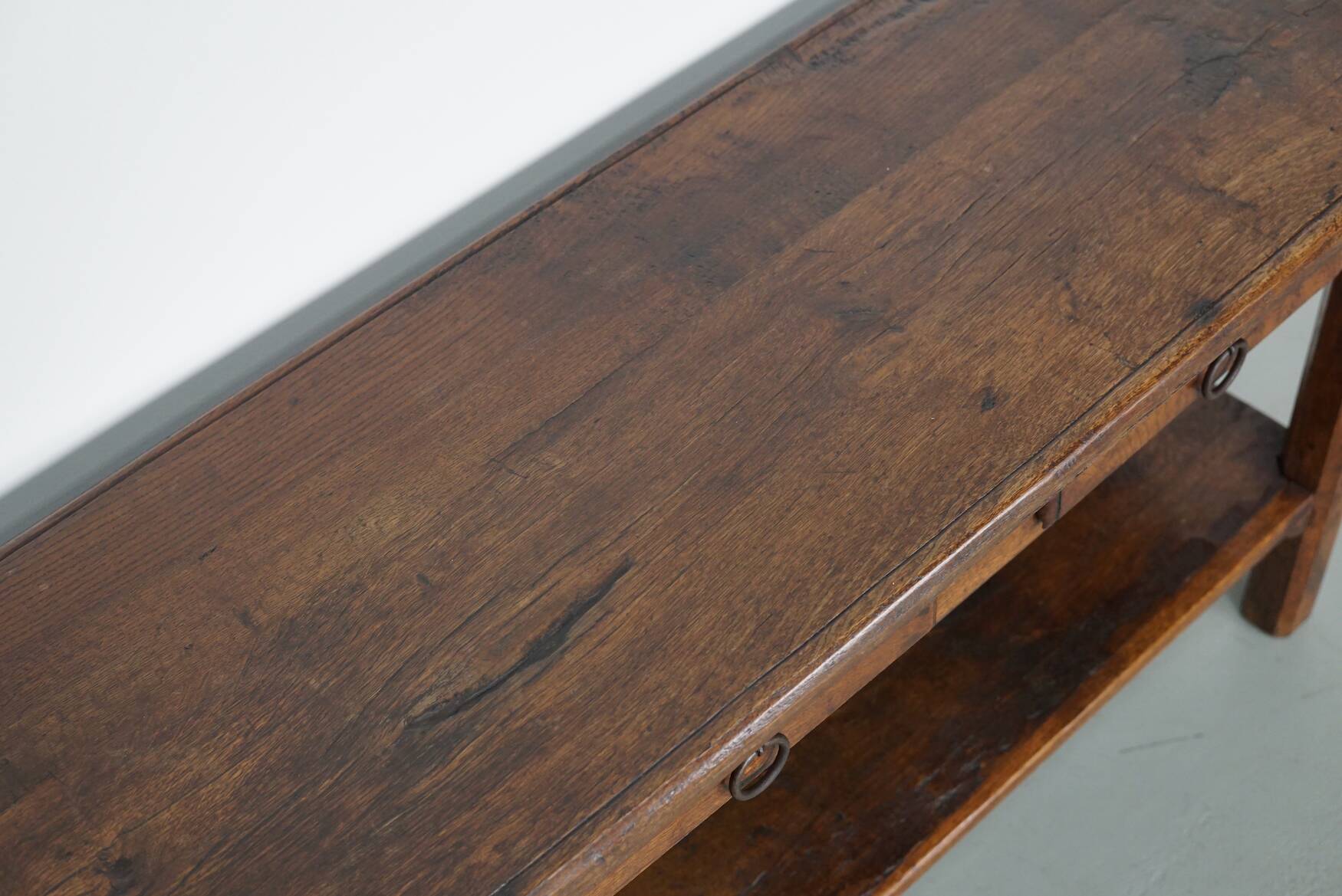 Antique French Rustic Farmhouse Oak Side Table, 19th Century