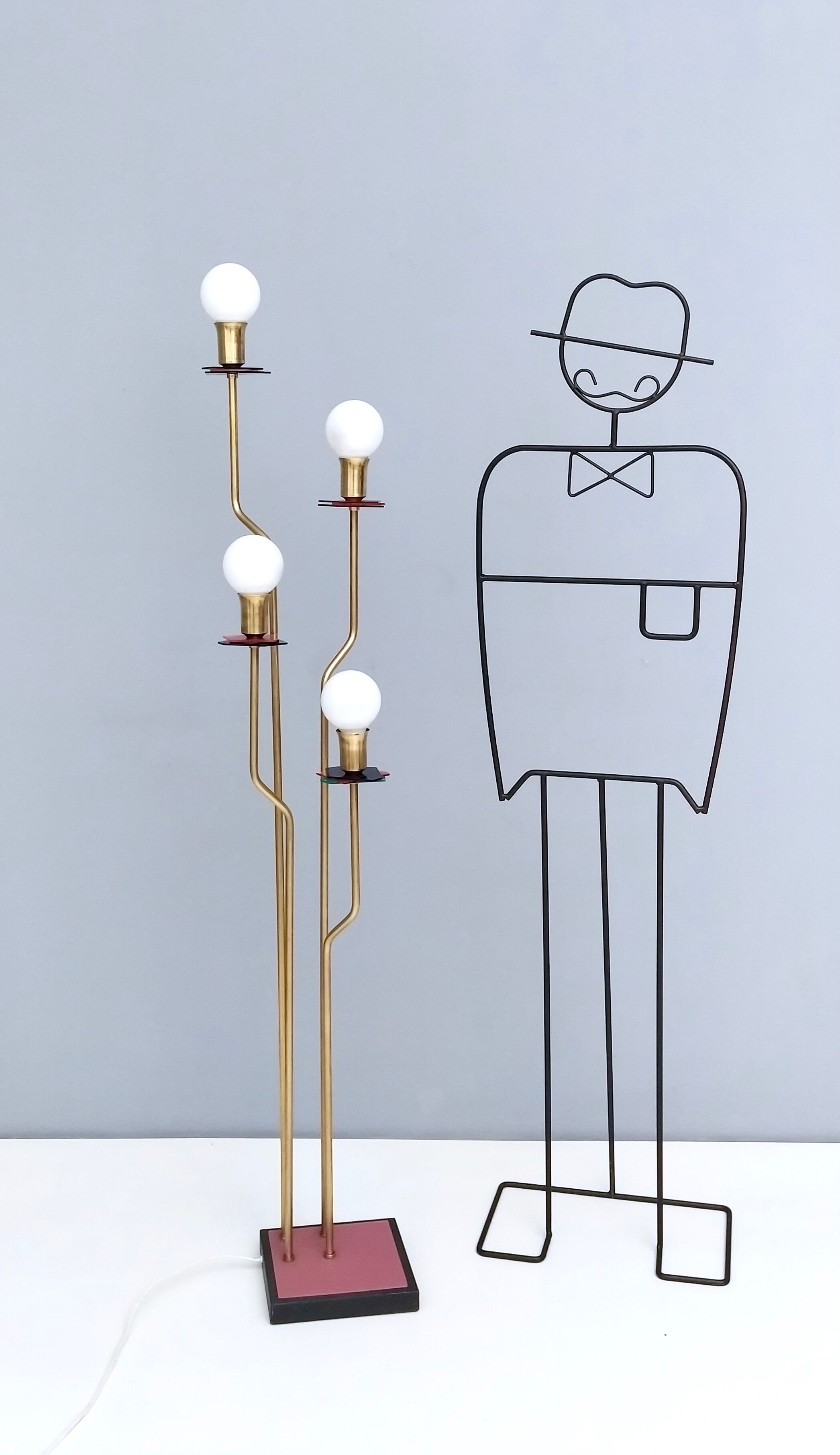 Brass, varnished metal and plexiglas floor lamp "alberelli" by c. la gaipa, 2020