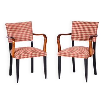 Restored Pair of Art Deco Armchairs, Jules Leleu, Beech, Walnut, France, 1920s