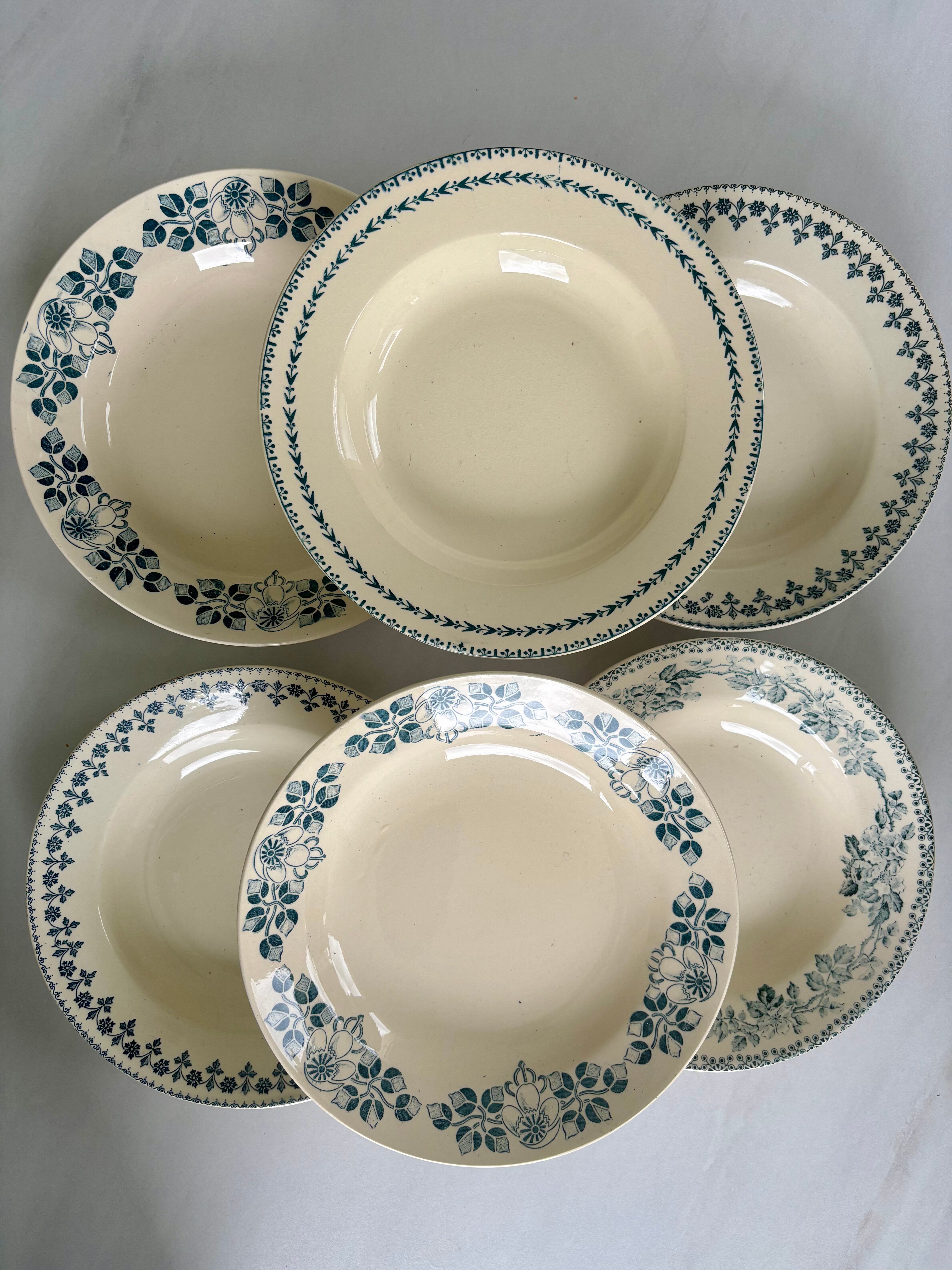Lot 6 blue ironstone deep plates French earthenware ironstone